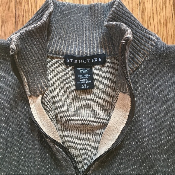 Structure Mens Pull Over Half Zip Grey Brown Sweater - Picture 9 of 15